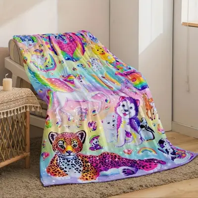 Soft Funny Throw Blanket Cute Whimsical Unicorn & Cheetah Print Fleece Blanket Cozy Blankets Comfortable Warm Fluffy For Home...