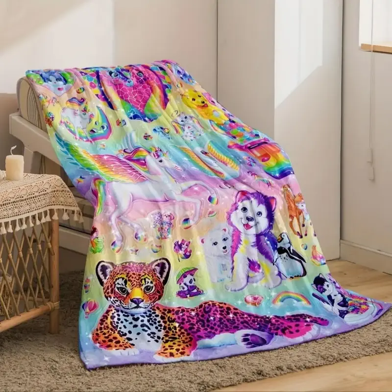 Soft Funny Throw Blanket Cute Whimsical Unicorn & Cheetah Print Fleece Blanket Cozy Blankets Comfortable Warm Fluffy For Home...