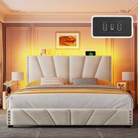 【dealsforyoudays】NO MATTRESS Raybee Furniture Full Queen King Size Bed Frame with Storage Headboard LED Platform Luxury B...