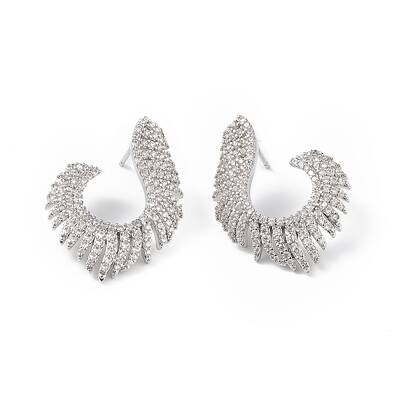 Clear Cubic Zirconia Wing Stud Earrings