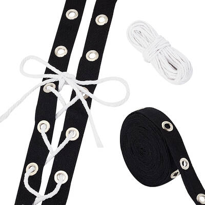 5 Yards Cotton Ribbons with Eyelet Rings