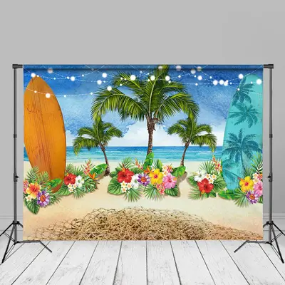 Surf Board Floral Beach Hawaii Sand Summer Backdrop - Aperturee