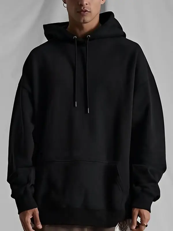Unisex Men's Drawstring Drop Shoulder Hoodie, Loose Fashion Pocket Hooded Long Sleeve Pullover, Streetwear Hoodies, Essentia...