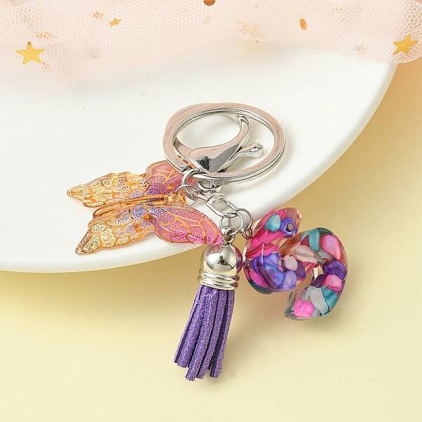 Resin Letter & Acrylic Butterfly Charms Keychain