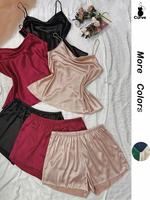 【Plus Size】 6 Pieces Solid Satin Loungewear Set, Regular Fit Casual Elegance Draped Cami Top & Elastic Waist Shorts, W...