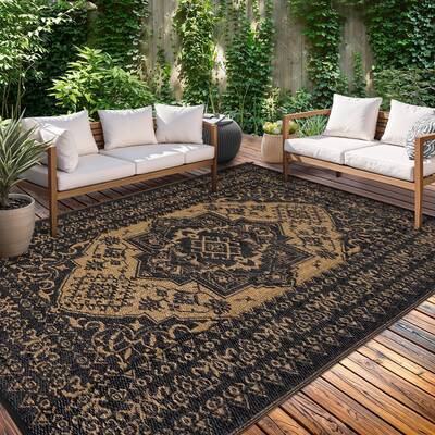 Garvee 8x10 Outdoor Rug Waterproof Reversible Plastic Straw Vintage Medallion Design Polypropylene Non-Slip Patio Camp RV Mat...