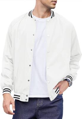 Varsity Lightweight Baseball Bomber Jackets (US Only), White / XL
