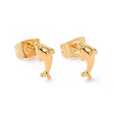 304 Stainless Steel Tiny Dolphin Stud Earrings with 316 Stainless Steel Pins for Women