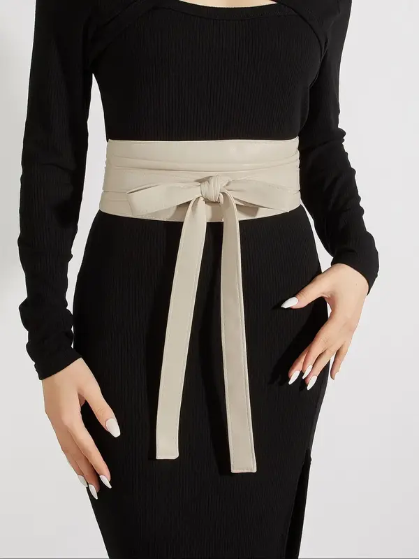 1 Piece Fashion Lace Up Front Design Wide Belt, Casual PU Leather Waist Sash for Women & Men, Fashion All-match Clothes Acces...