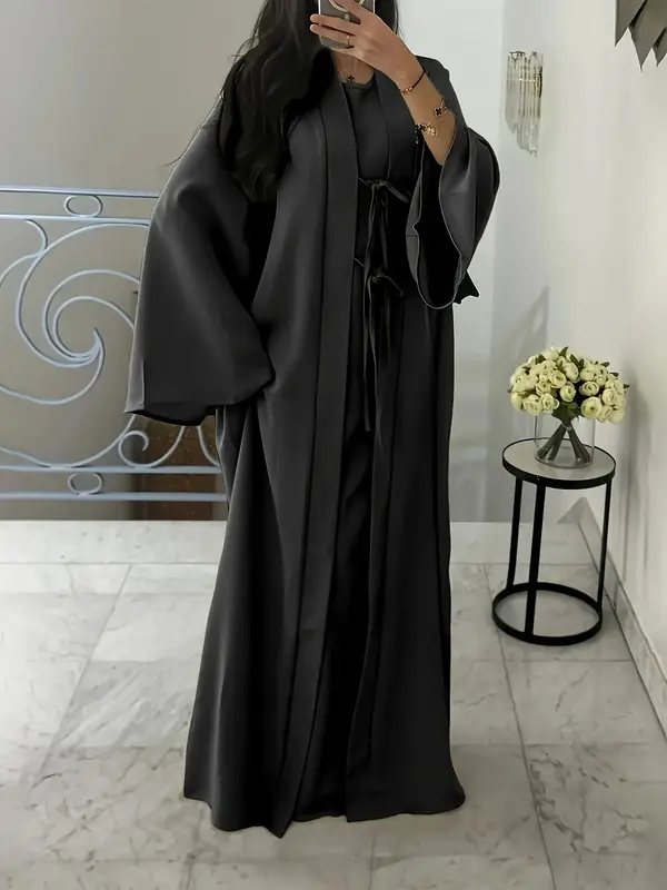 Elegant Two-Piece Set, Long Cardigan Jacket & Vest Dress Combo, Fashionable Abayas, Perfect for Special Occasions