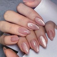 Glitter Fake Nails with Nail File & Jelly Glue, 24pcs Short Almond False Nails for Women & Girls DIY Nail Art, Elegant Stick ...