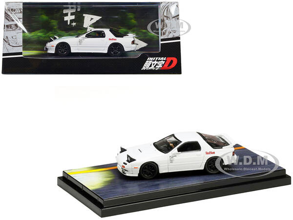 Mazda RX-7 (FC3S) RHD (Right Hand Drive) White RedSuns with Ryosuke Takahashi Driver Figure Initial D (1995-2013) Manga 1/64 ...