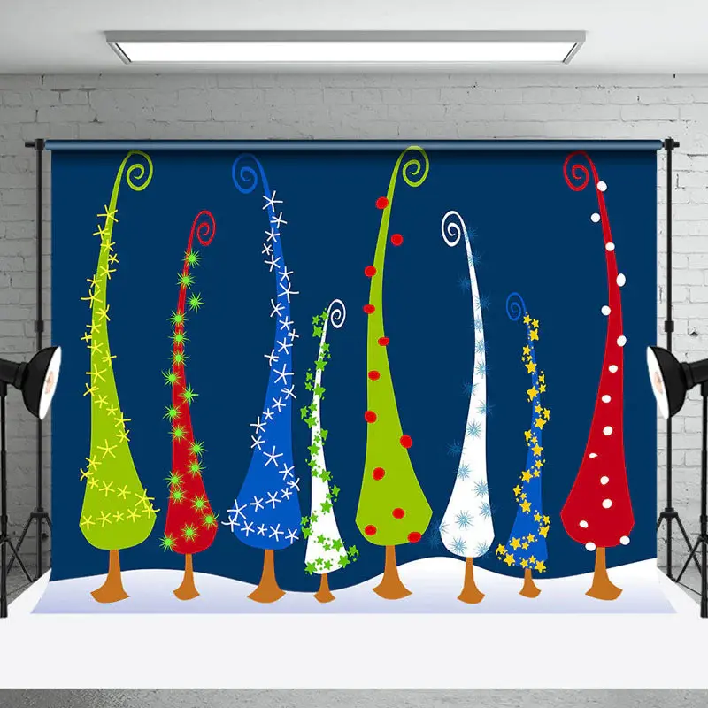 Colorful Variant Magic Pine Tree Christmas Backdrop - Aperturee