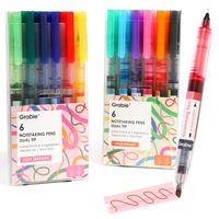 Grabie Dual-Tip Notetaking Pen Set of 6 for Office & School Supplies, highlighter, students