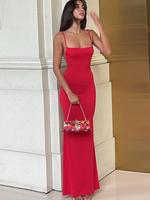 Women's Solid Backless Cami Dress, Elegant Sleeveless Spaghetti Strap Long Dress for Party Dating Wear, Formal Wear Ladies Su...