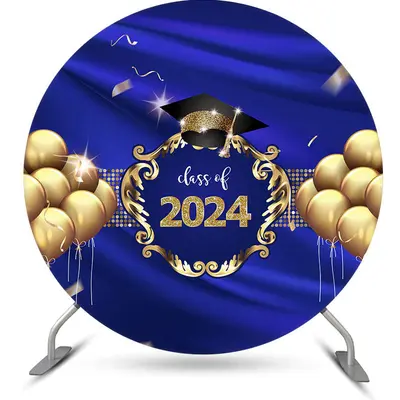 Aperturee Gold Balloons Navy Blue Class Of 2024 Round Backdrop | Graduation Photo Backdrop | Graduation Party Backdrop | Diy ...