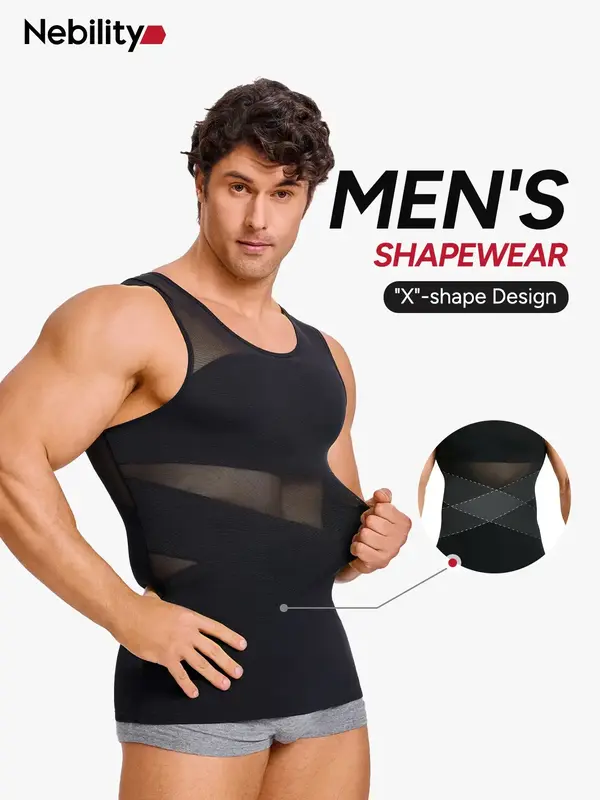 Nebility Men's Summer Thin Shapewear Tanktop - Menswear Mesh Tummy Control  Breathable High Elasticity  Seamless Sports Compr...