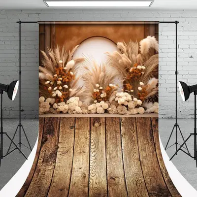 Arch Floral Reed Champagne Wood Floor Sweep Backdrop