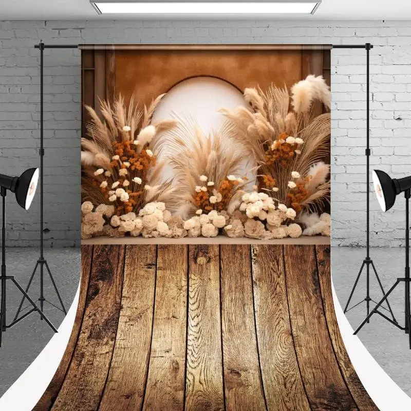 Arch Floral Reed Champagne Wood Floor Sweep Backdrop