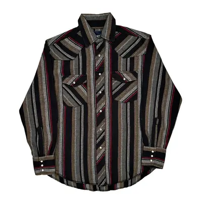 Western Style Wrangler Striped Shirt - Large Black Cotton