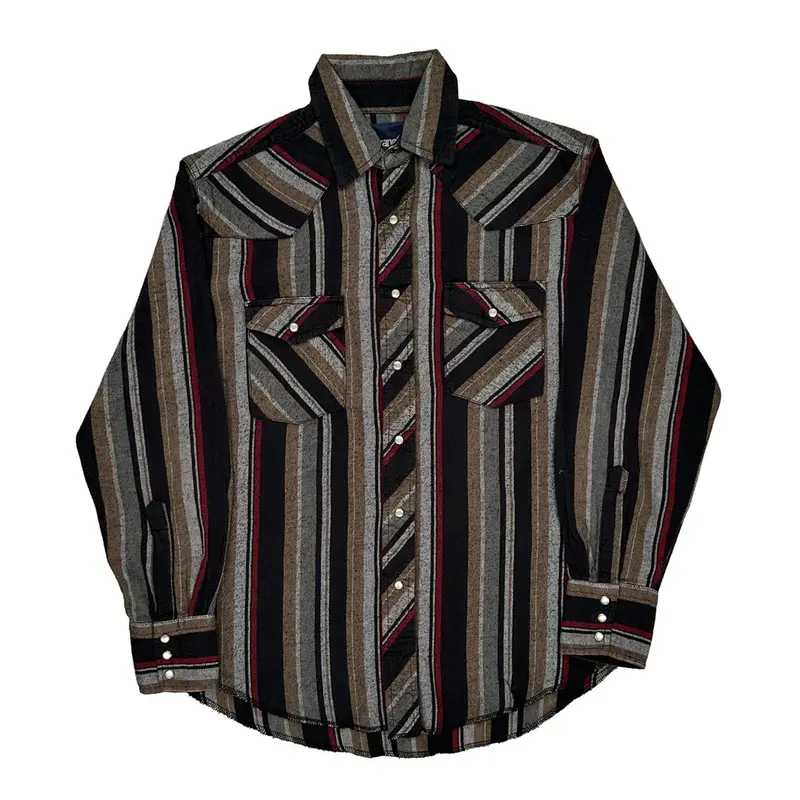 Western Style Wrangler Striped Shirt - Large Black Cotton