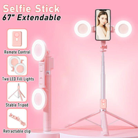 67 Selfie Stick Tripod with Ring Light 360°Rotation, Dual Fill Lights, Selfie Light，Wireless Remote for iPhone Android pho...