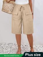 【Plus Size】 Solid Pocket Cargo Shorts, Casual Fashionable Shorts for Summer, Women's Bottoms for Daily Wear
