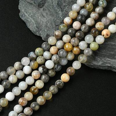 Natural Bamboo Leaf Agate Round Bead Strands
