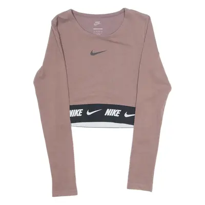 NIKE Cropped Tight Fit Womens T-Shirt Brown Long Sleeve Crew Neck XS