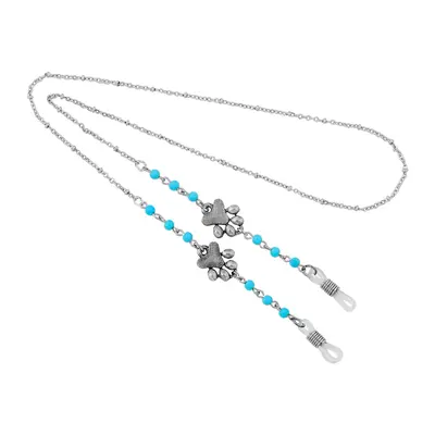 Silver Tone Dog Paw Turquoise Bead Eye Glass Holder 24 Inch