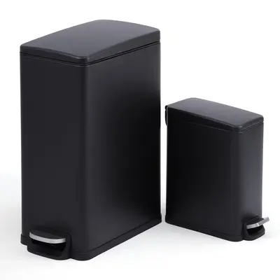 Garvee 12 Gal And 2.6 Gal Stainless Steel Trash Can Combo Set, Slim Garbage Can For Kitchen And Bathroom, Black