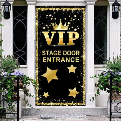 Black Gold Glitter Vip Crown Birthday Door Cover - Aperturee