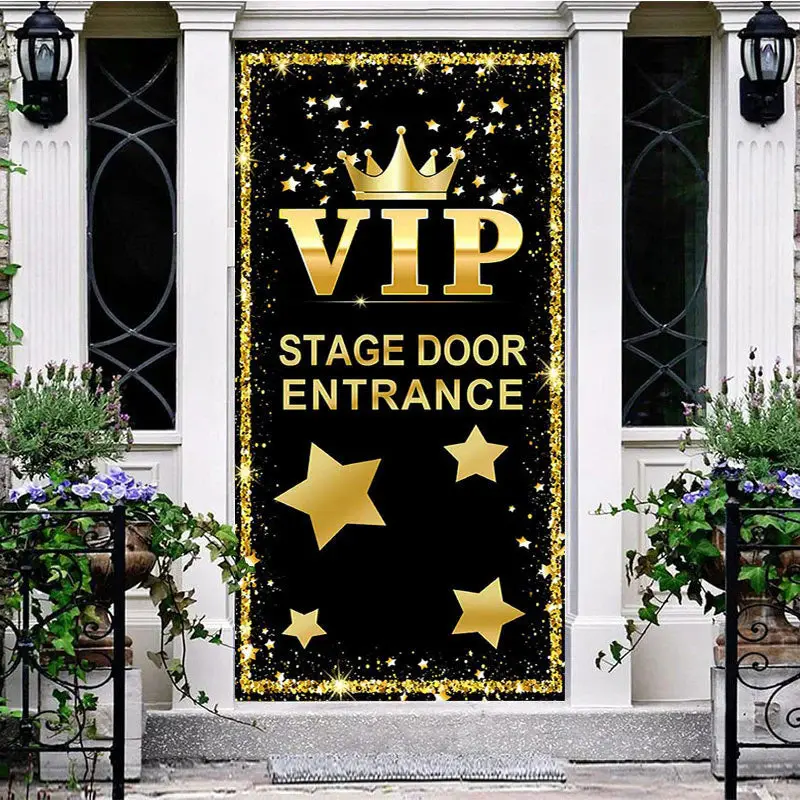 Black Gold Glitter Vip Crown Birthday Door Cover - Aperturee