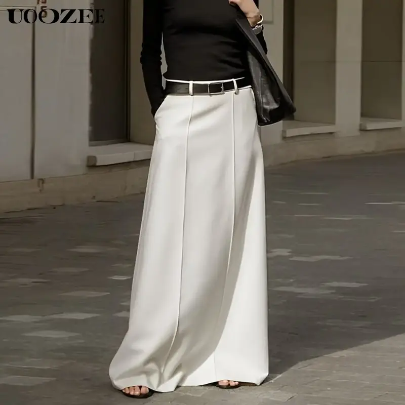 UOOZEE women's simple solid color autumn/spring thick fashion H-shaped skirt, simple and elegant, suitable for daily outings,...