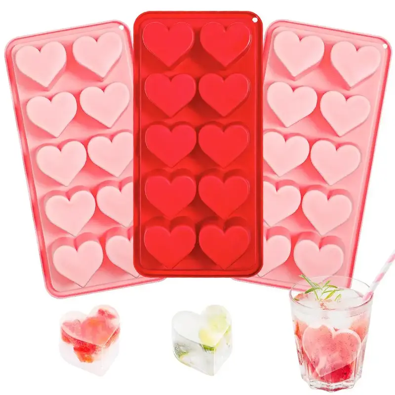 10-grid Heart Shaped Ice Cube Mold, 1/2 Counts Silicone Lovely Ice Cube Tray, DIY Ice Cube Maker for Home Kitchen Party Bar
