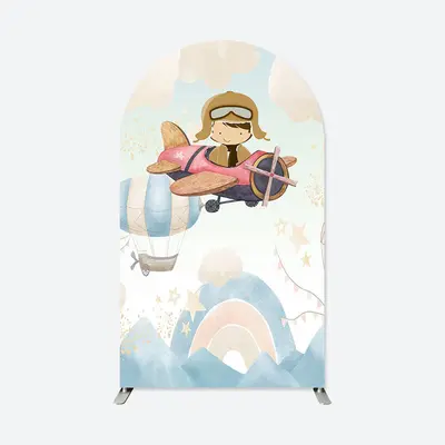 Aperturee Cute Pilot Boy Birthday Double Sided Arch Backdrop | Chiara Arch Backdrop Diy | Round Arch Backdrop Cover | Custom ...