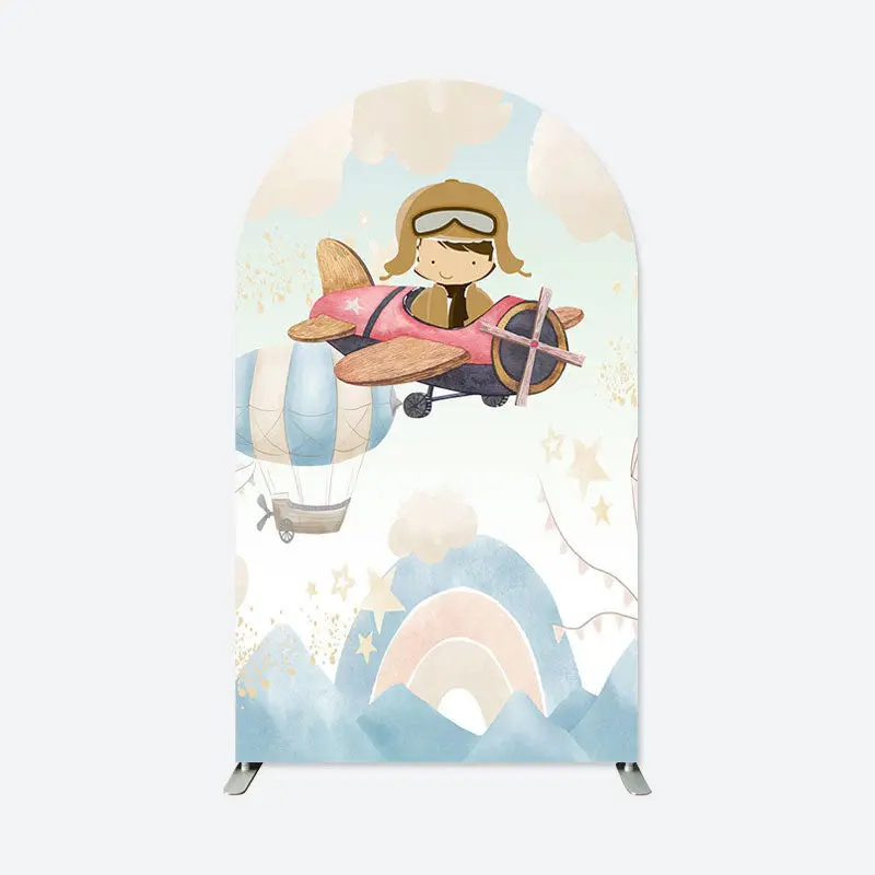 Aperturee Cute Pilot Boy Birthday Double Sided Arch Backdrop | Chiara Arch Backdrop Diy | Round Arch Backdrop Cover | Custom ...