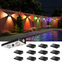 Solar Fence Lights, 3-Way RGBCW Lensed LED Fence Lights Solar Powered 10 Modes Multi-Color 50 Lumens Dusk to Dawn Auto ON/Off...
