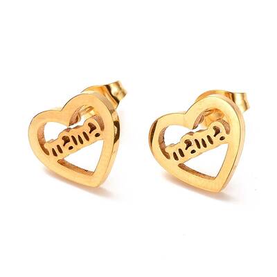 Mother's Day Ion Plating(IP) 304 Stainless Steel Stud Earrings