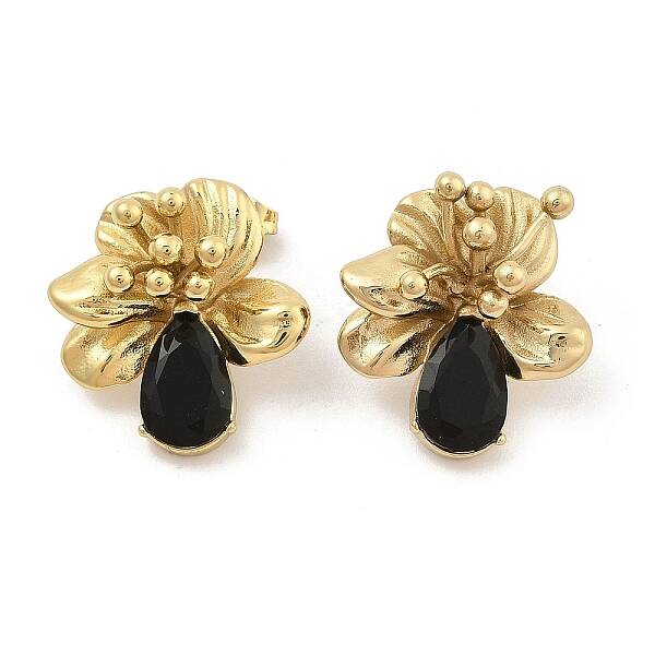 PVD Vacuum Plating Golden 304 Stainless Steel Stud Earrings for Women