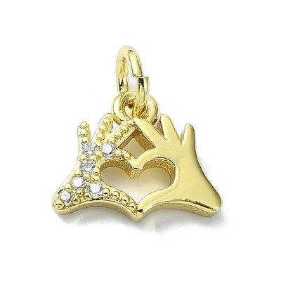 Heart Theme Brass Micro Pave Cubic Zirconia Charms
