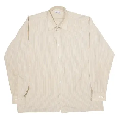 CITY CHIC Mens Shirt Brown 90s Striped Long Sleeve L