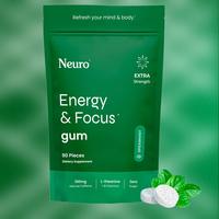 Neuro Extra Strength Energy Caffeine Gum (90 Pieces) - Sugar-Free Nootropic Gum for Energy & Focus with L-theanine, Caffeine,...