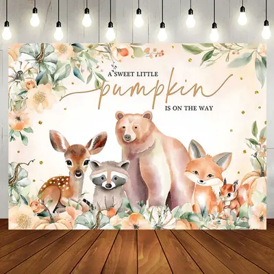 Safari Animals Sweet Pumpkin Baby Shower Backdrop