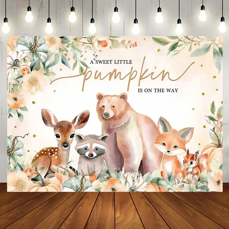 Safari Animals Sweet Pumpkin Baby Shower Backdrop