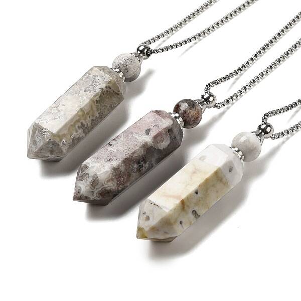 Natural Mexican Agate Pendant Perfume Bottle Necklaces