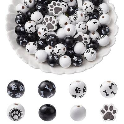 75Pcs 8 Styles Spray Painted Wood Beads Sets