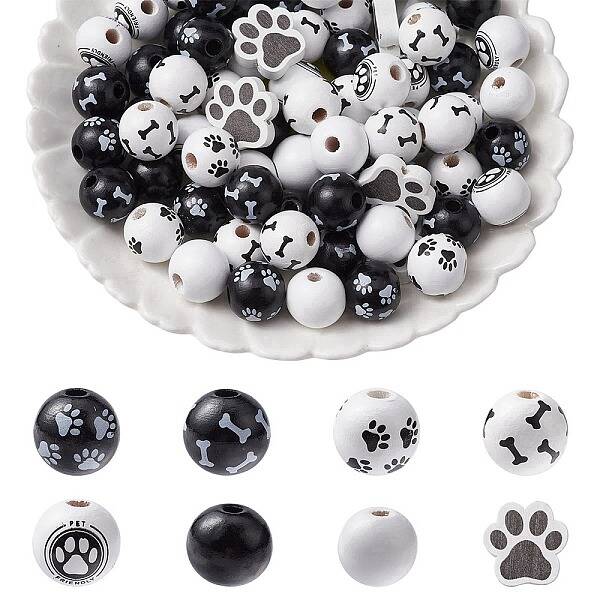 75Pcs 8 Styles Spray Painted Wood Beads Sets