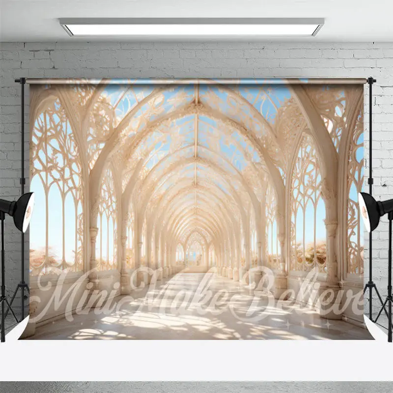 White Arched Palace Corridor Architecture Backdrop - Aperturee