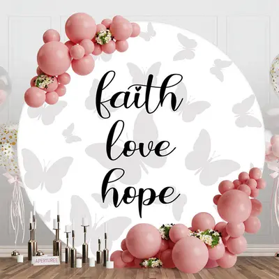 Faith Love Hope Grey Butterflies Round Dance Backdrop